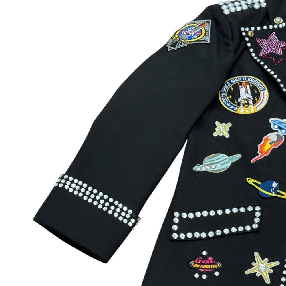 Vintage 1990s Space Appliqué Black Statement Coat - Picture 8 of 11